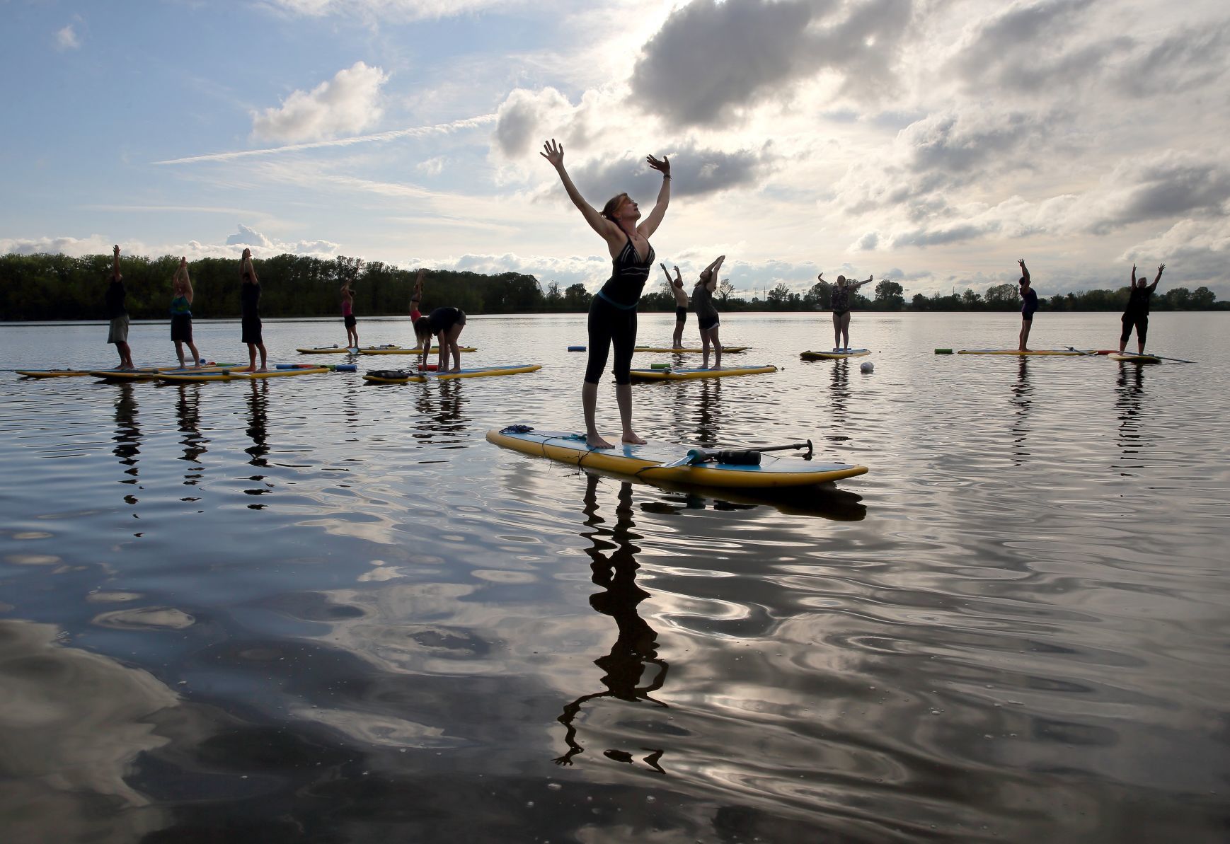 Paddleboard yoga at Creve Coeur Lake